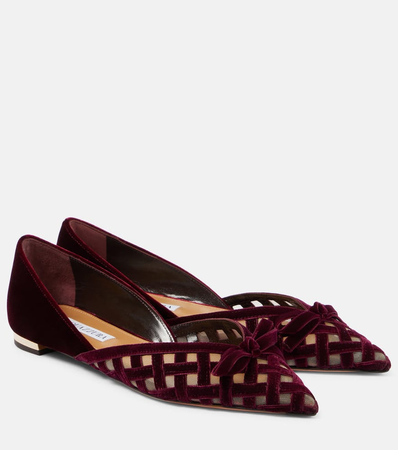 Aquazzura Romance D'Orsay velvet and mesh flats