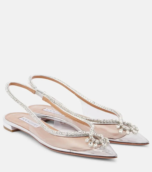 Aquazzura Seduction crystal-embellished PVC slingback flats | LYBSTORE