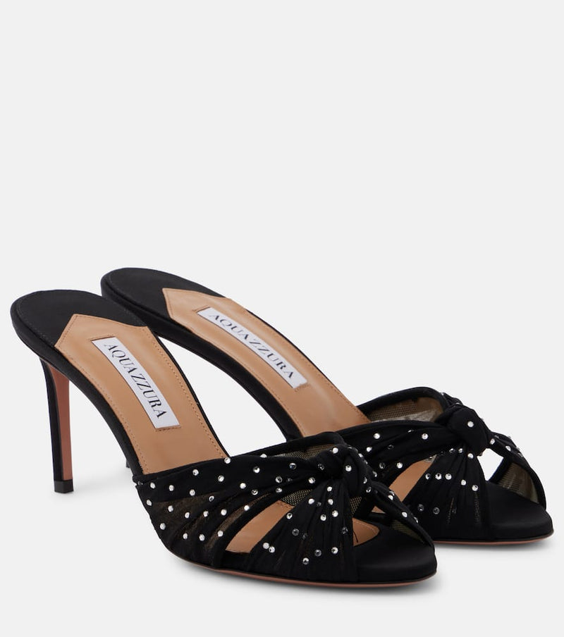 Aquazzura Slow Kisses embellished chiffon mules