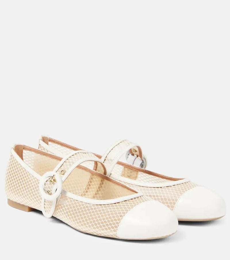 Aquazzura Solstice mesh and leather Mary Jane flats | LYBSTORE