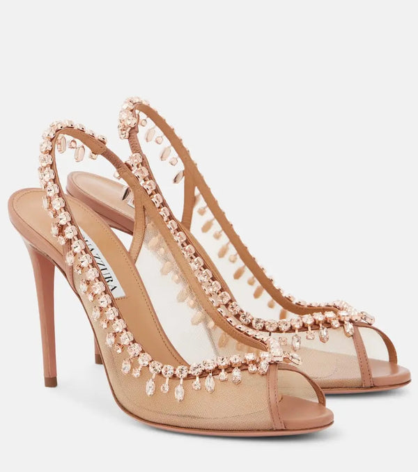 Aquazzura Temptation 105 embellished slingback sandals | LYBSTORE