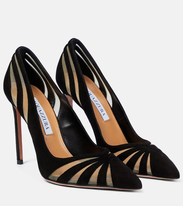 Aquazzura The Spy 105 suede and mesh pumps