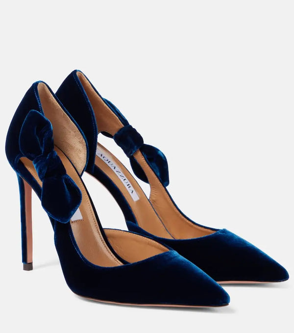 Aquazzura Very Bow Tie 105 velvet pumps | LYBSTORE