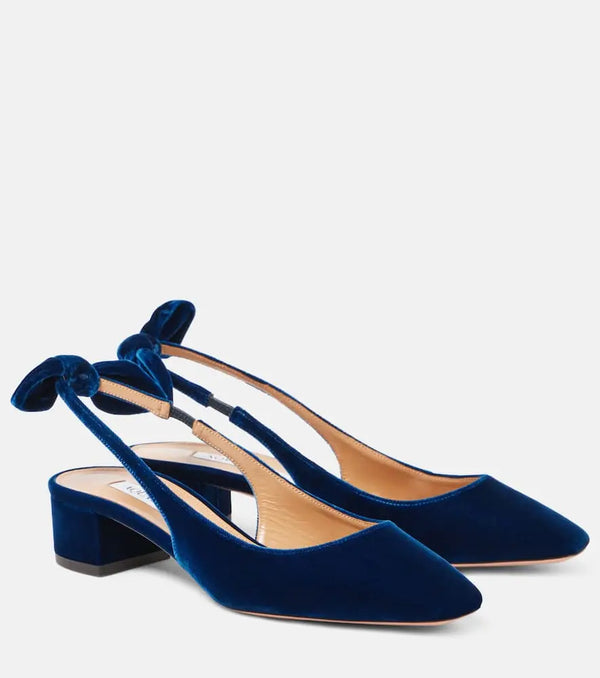 Aquazzura Very Bow Tie 35 velvet slingback pumps | LYBSTORE