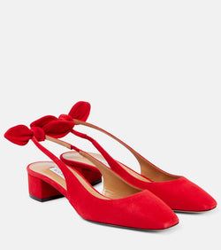 Aquazzura Very Bow suede slingback pumps