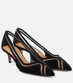 Aquazzura Vila 50 mesh-trimmed suede pumps