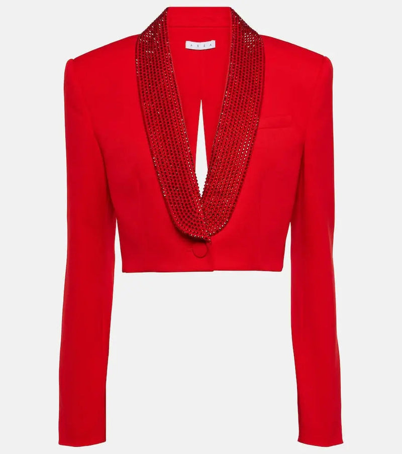 Area Crystal-embellished cropped wool blazer | LYBSTORE