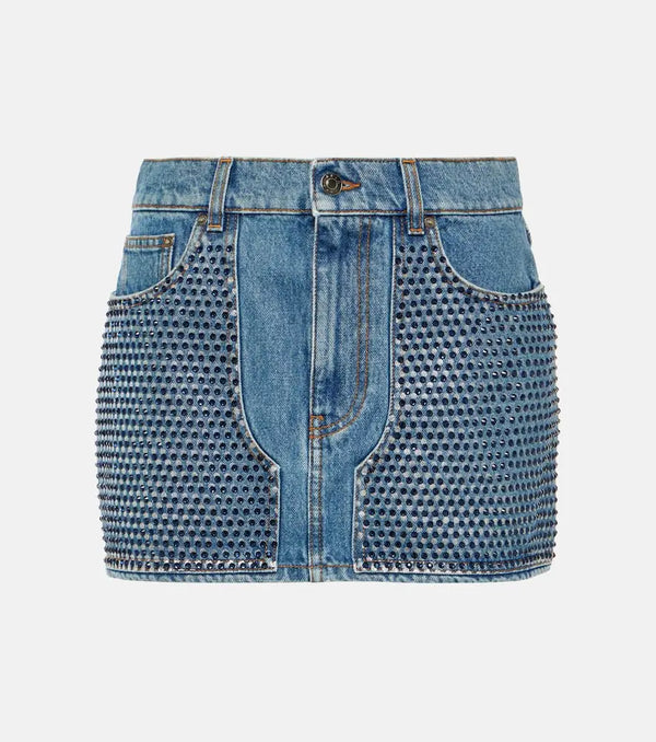 Area Crystal-embellished denim miniskirt | LYBSTORE