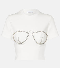 Area Crystal-embellished jersey crop top