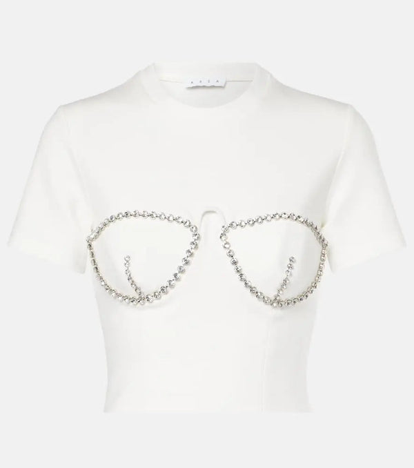 Area Crystal-embellished jersey crop top | LYBSTORE