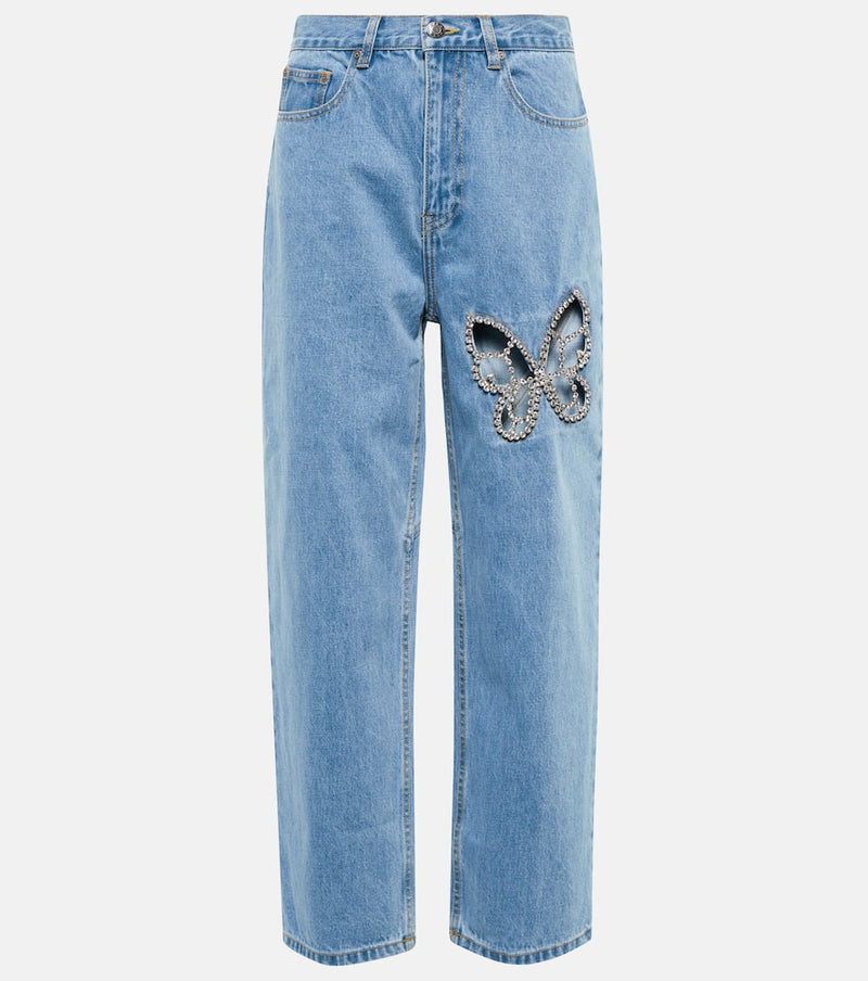 Area Embellished cutout high-rise straight jeans