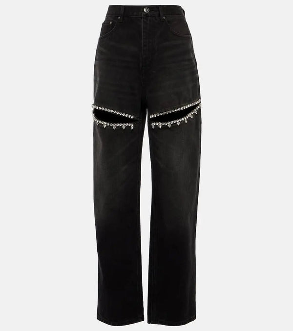 Area Embellished cutout straight jeans | LYBSTORE