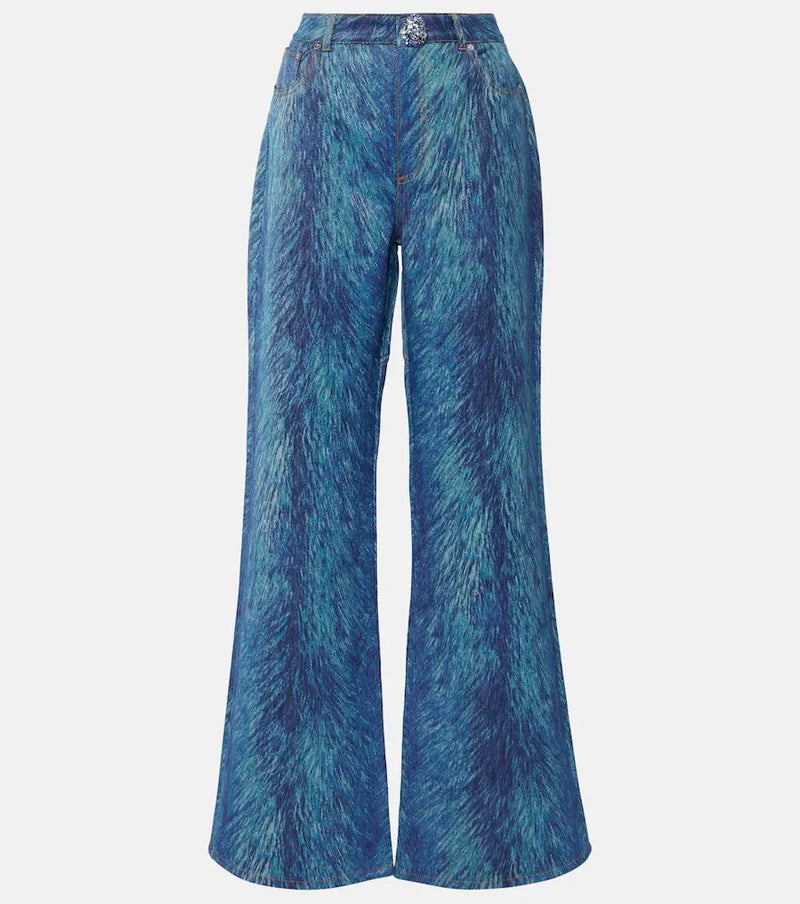 Area Embellished fur-print flared jeans | LYBSTORE