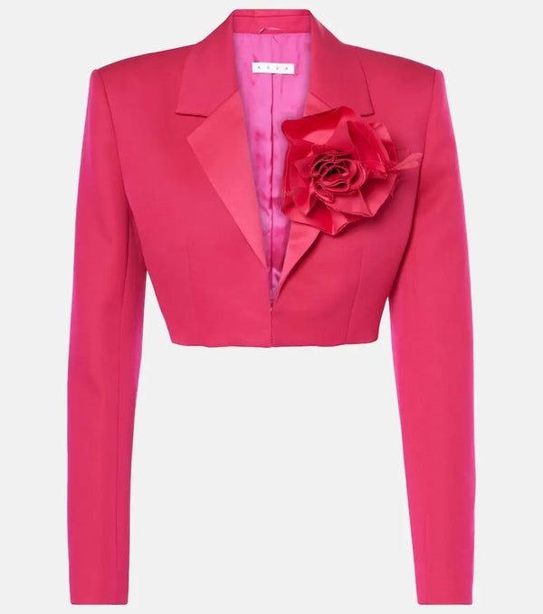 Area Floral-appliqué cropped wool blazer