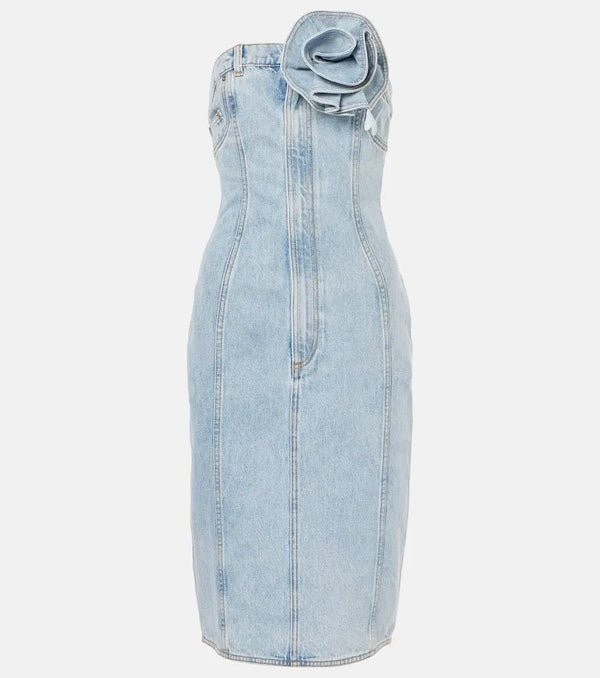 Area Floral-appliqué denim midi dress | LYBSTORE