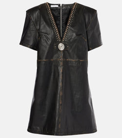 Area Studded leather shirt dress