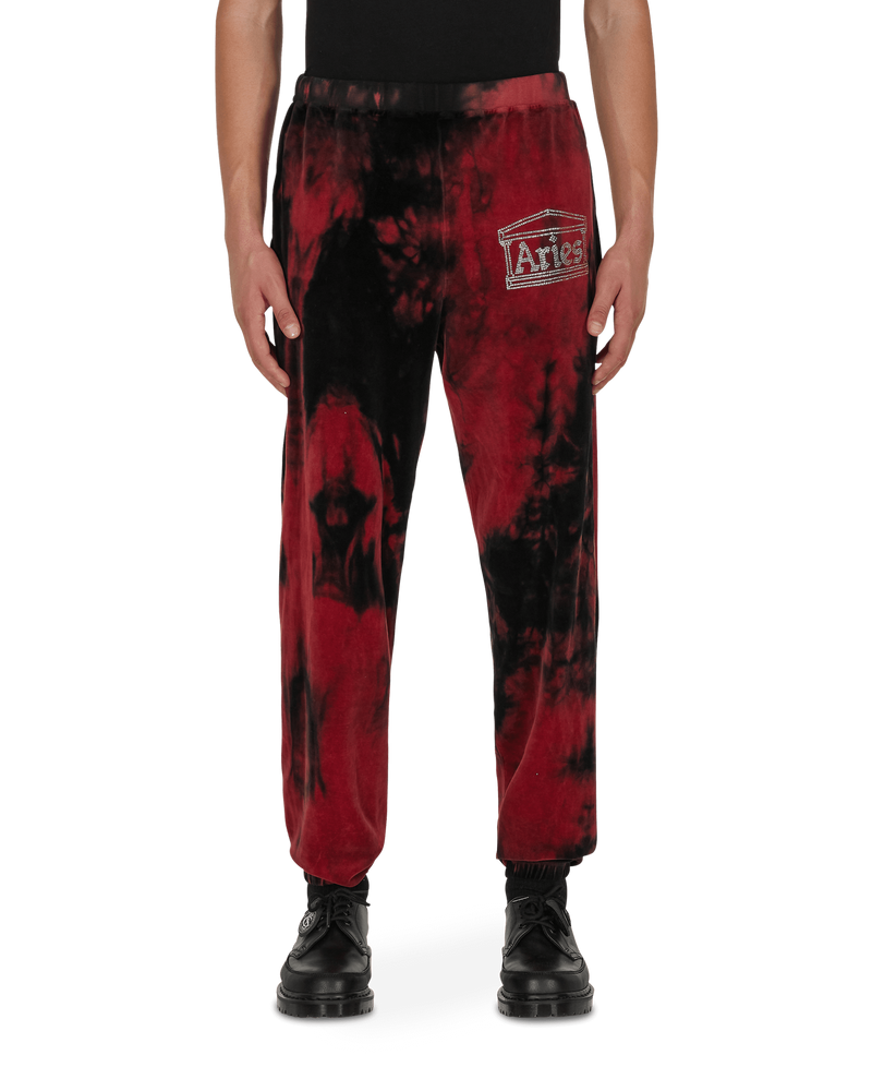 Aries Rhinestone Velour Sweatpants Red