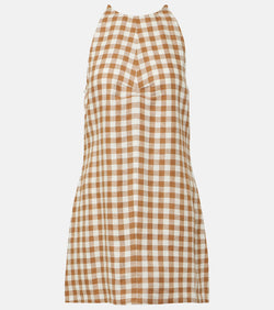 Asceno Antigua checked linen minidress