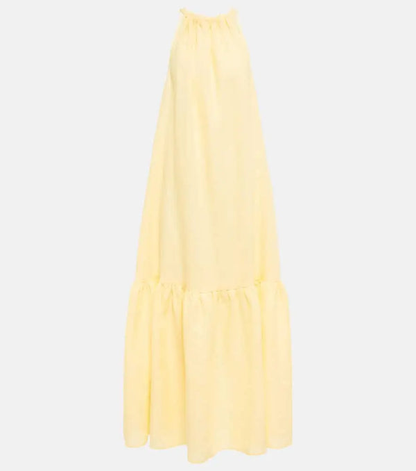 Asceno Ibiza halterneck linen maxi dress | LYBSTORE