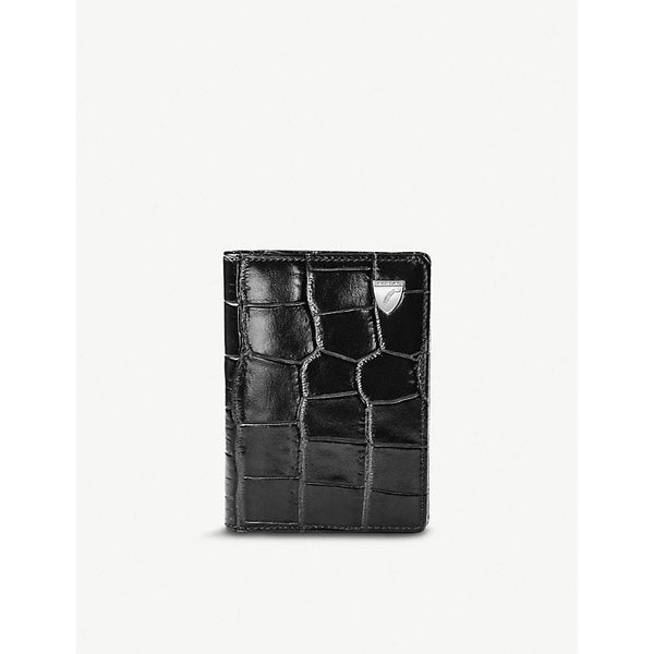 Aspinal Of London Double Fold croc-embossed leather card holder