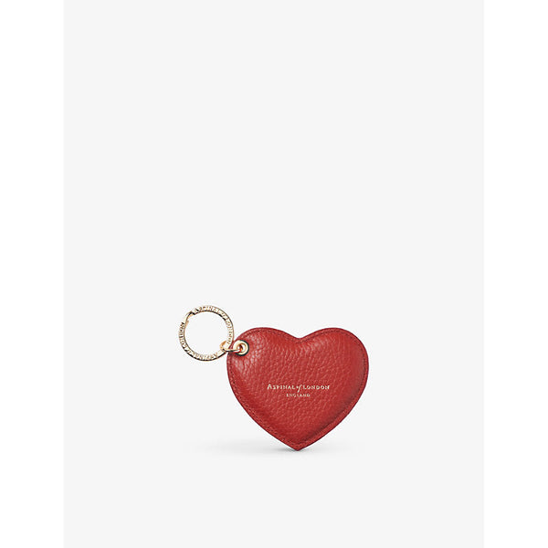 Womens Aspinal Of London Heart logo-print grained-leather keyring