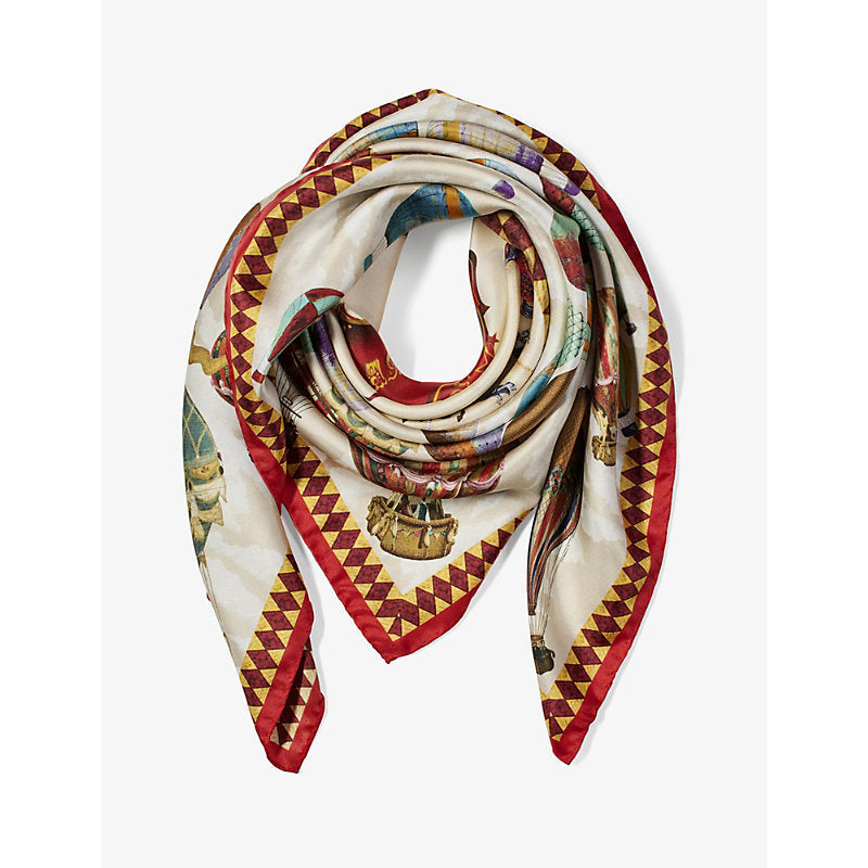 Aspinal Of London Hot Air Balloon graphic-print silk scarf | LYBSTORE