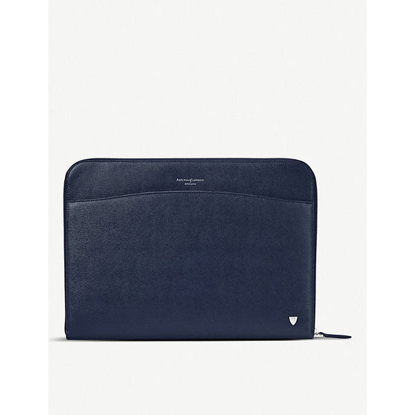 Aspinal Of London Logo-embellished grained-leather laptop case