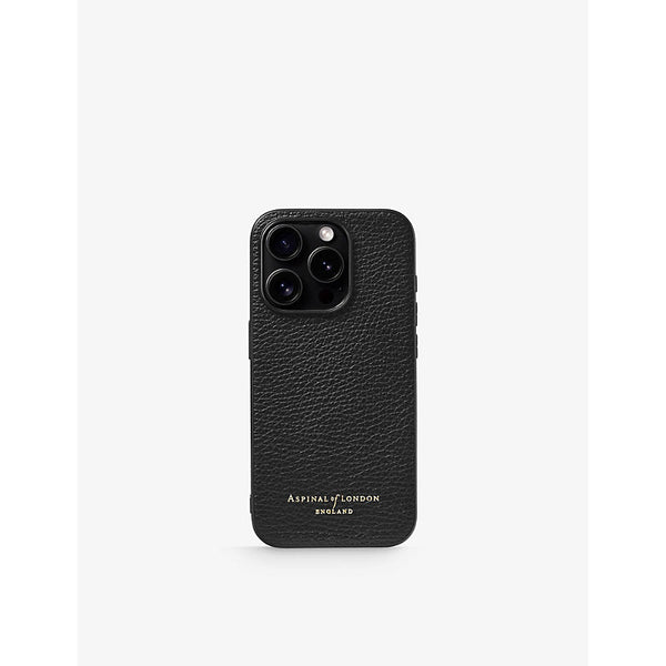 Aspinal Of London Logo-embossed leather iPhone 15 phone case