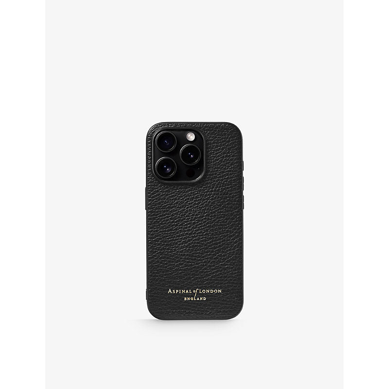 Aspinal Of London Logo-embossed leather iPhone 15 phone case