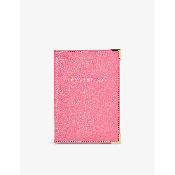 Aspinal Of London 'Passport' foil-print pebble leather passport cover 14cm | LYBSTORE