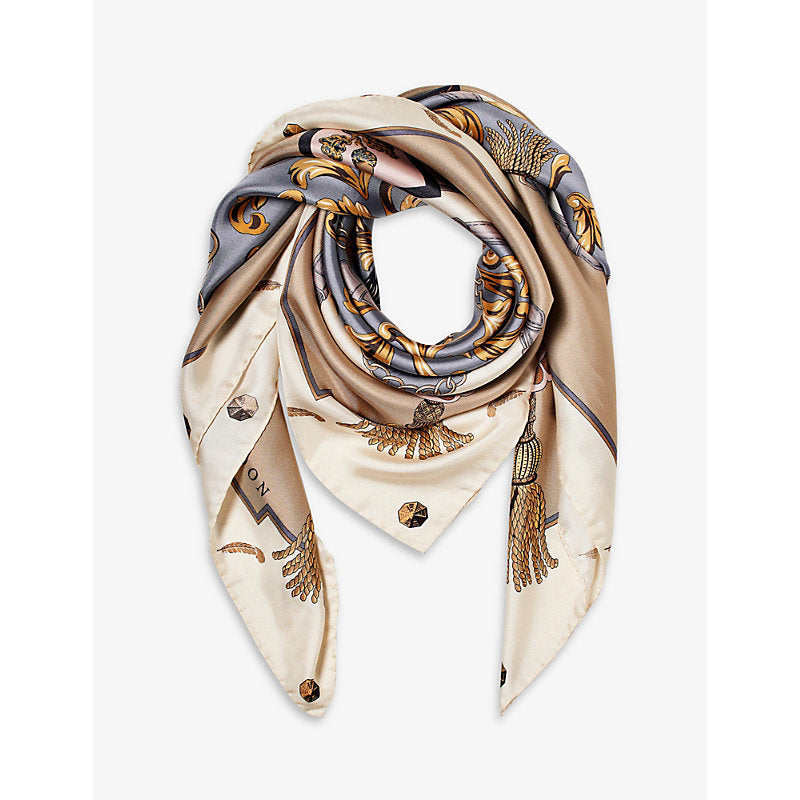 Aspinal Of London Signature Shield graphic-print silk scarf | LYBSTORE