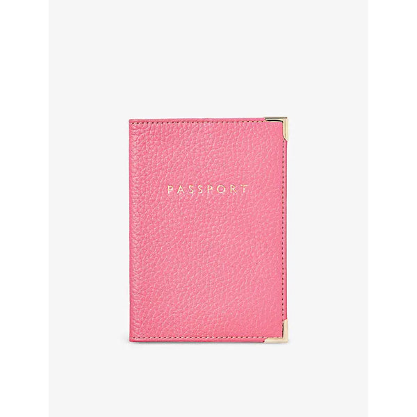 Aspinal Of London 'Passport' foil-print pebble leather passport cover 14cm | Aspinal Of London