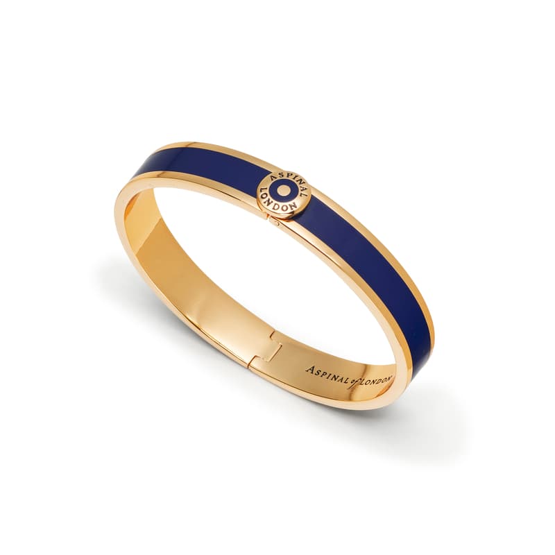 Aspinal of London Bangle in Navy Enamel on 18ct Gold Plated