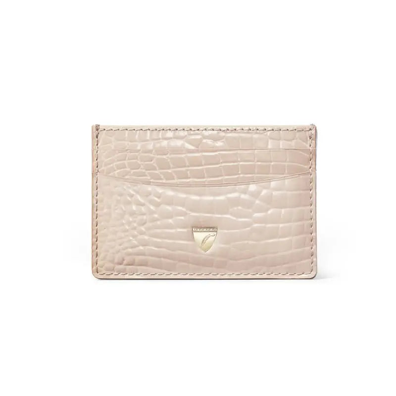 Aspinal of London Beige Italian Full Grain Leather Crocodile Print Slim Credit Card Holder