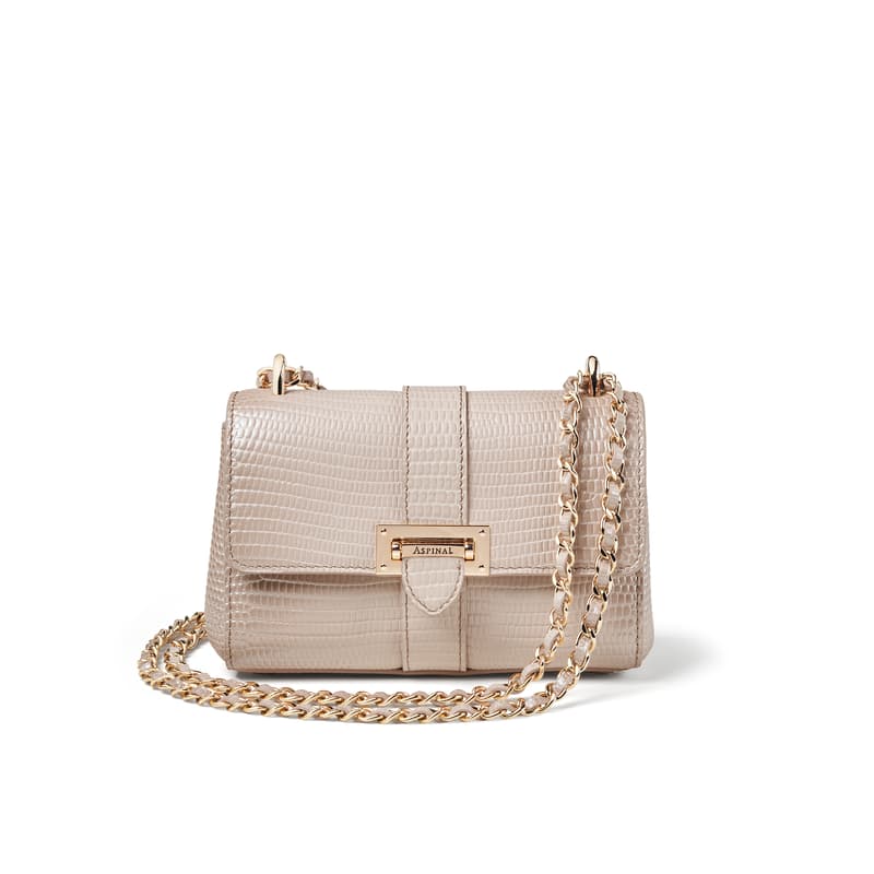 Aspinal of London Beige Leather Lizard Print Micro Lottie Bag