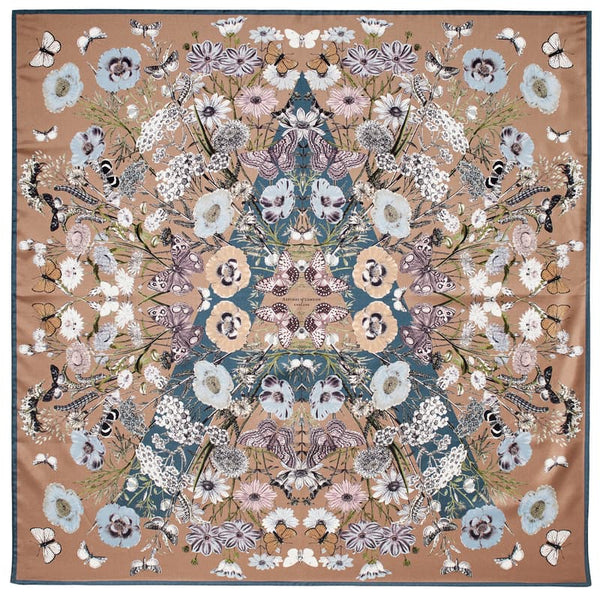 Aspinal of London Women's Beige, Pink and Blue Pure Silk Floral Print Botanical 'A' Scarf