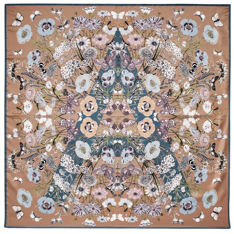 Aspinal of London Women's Beige, Pink and Blue Pure Silk Floral Print Botanical 'A' Scarf