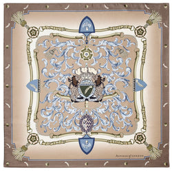 Aspinal of London Women's Beige and Blue Pure Silk Signature Shield Scarf