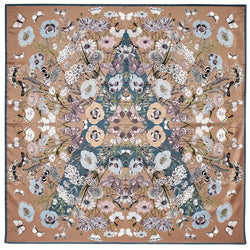 Aspinal of London Beige, Pink and Blue Pure Silk Floral Print Botanical 'A' Scarf