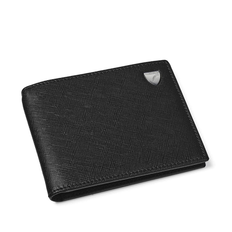 Aspinal of London Billfold Rfid Leather Wallet in Black & Green Saffiano