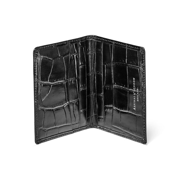 Aspinal of London Black Crocodile Print Double Fold Credit Card Holder