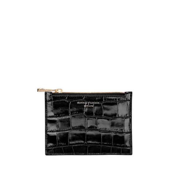 Aspinal of London Black Crocodile Print Small Essential Flat Leather Pouch