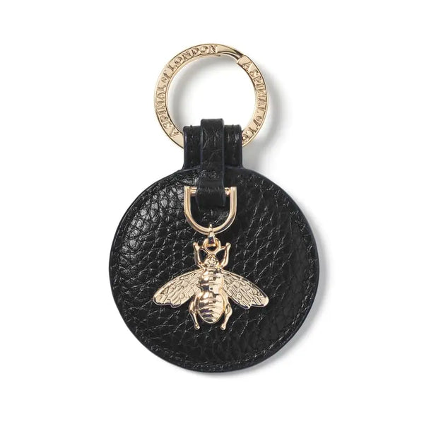 Aspinal of London Black Full Grain Leather Bee Design Keyring