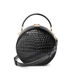 Aspinal of London Black Leather Crocodile Print Hat Box