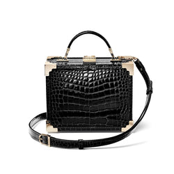 Aspinal of London Black Leather Crocodile Print Patent Trunk