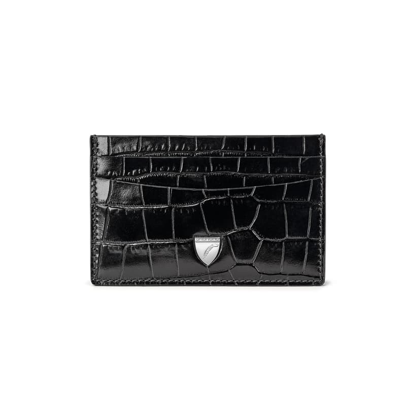 Aspinal of London Black Leather Crocodile Print Slim Credit Card Holder