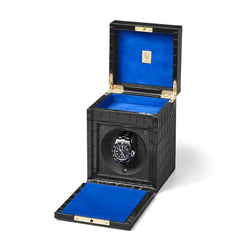 Aspinal of London Black Leather Crocodile Print Watch Winder