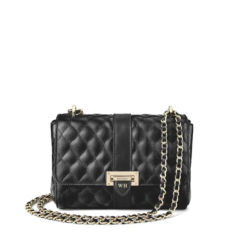 Aspinal of London Black Leather Quilted Lottie Bag