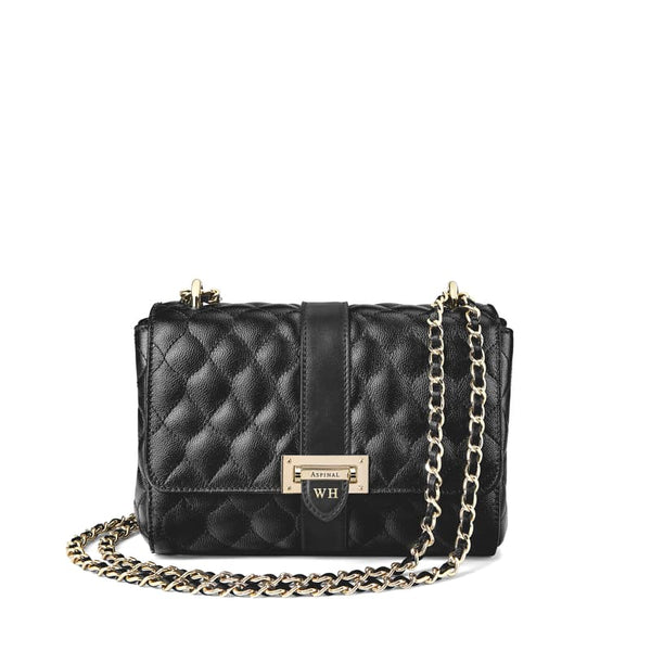 Aspinal of London Black Leather Quilted Lottie Bag