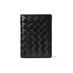 Aspinal of London Black Leather Woven Double Fold Credit Card Holder